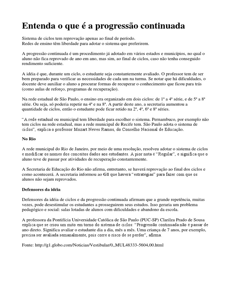 Entenda o Que É A Progressão Continuada | Download grátis PDF ...