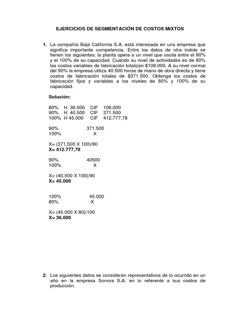 Ejercicios de Costos Mixtos y Segmentación | PDF | Presupuesto | Business
