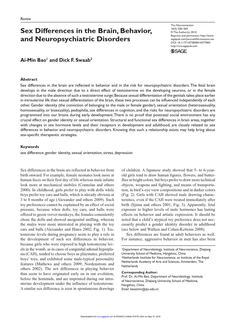 2010 - Sex Differences in The Brain, Behavior, and Neuropsychiatric ...