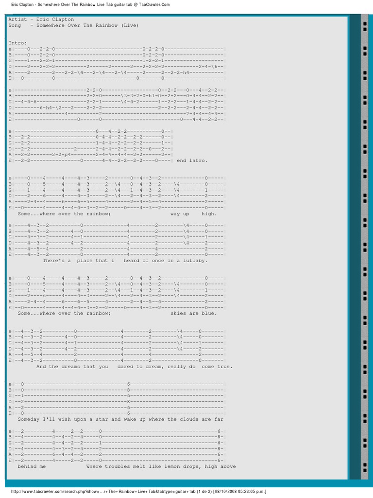 Eric Clapton Somewhere Over the Rainbow Live Tab Guitar Tab