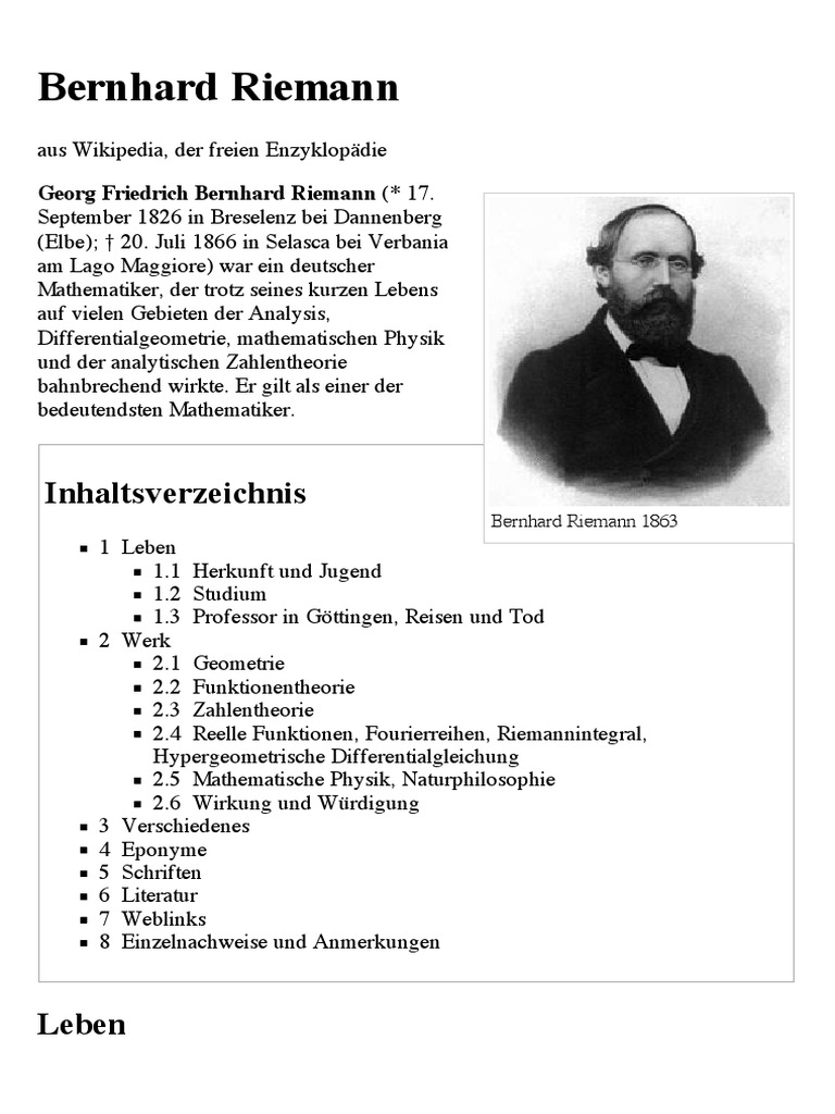 Bernhard Riemann - Wikipedia | PDF