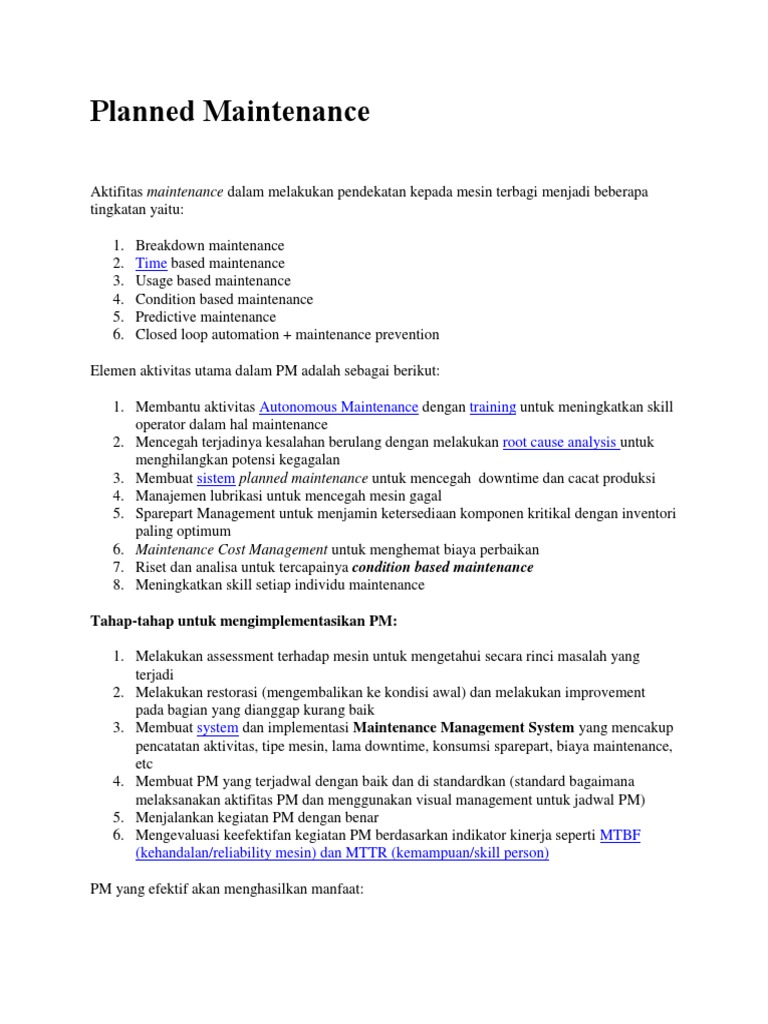 Planned Maintenance Strategies and Benefits | PDF