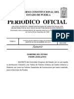 Decreto del Congreso de Puebla sobre zonificación catastral y valores unitarios