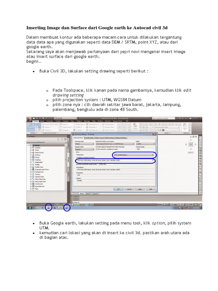 Inserting Image Dan Surface Dari Google Earth Ke Autocad Civil 3ddocx