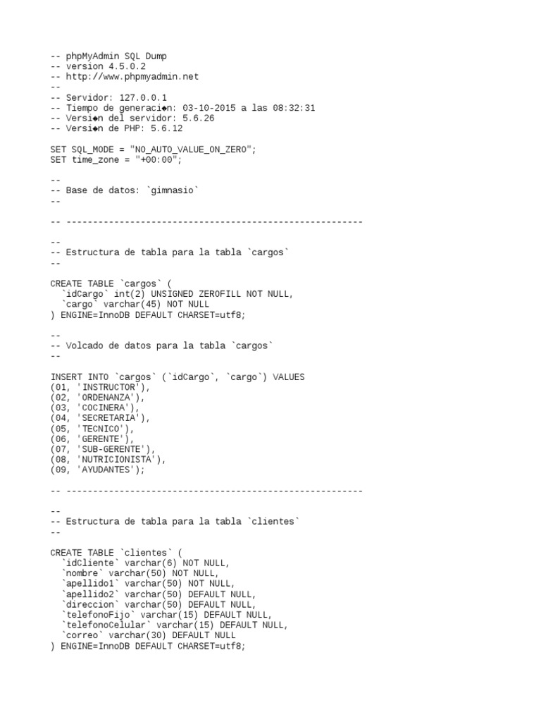Base de datos para gimnasio | PDF | Tabla (base de datos) | Gestión de ...