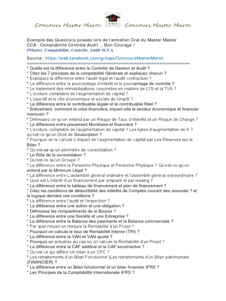 Questions de l'Entretien Oral Epreuves Master Spécialisé de