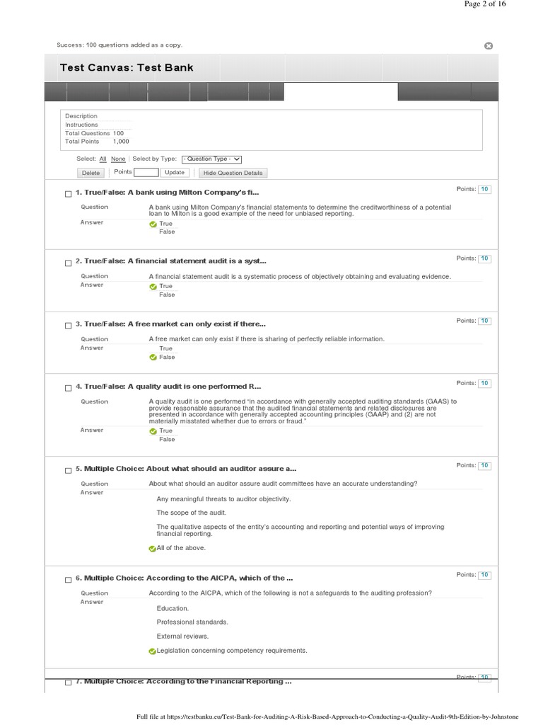 Test Bank For Auditing A Risk Based Approach To Conducting A