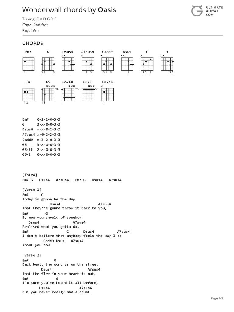 Wonderwall Chords (Ver 3) by Oasistabs at Ultimate Guitar Archive PDF
