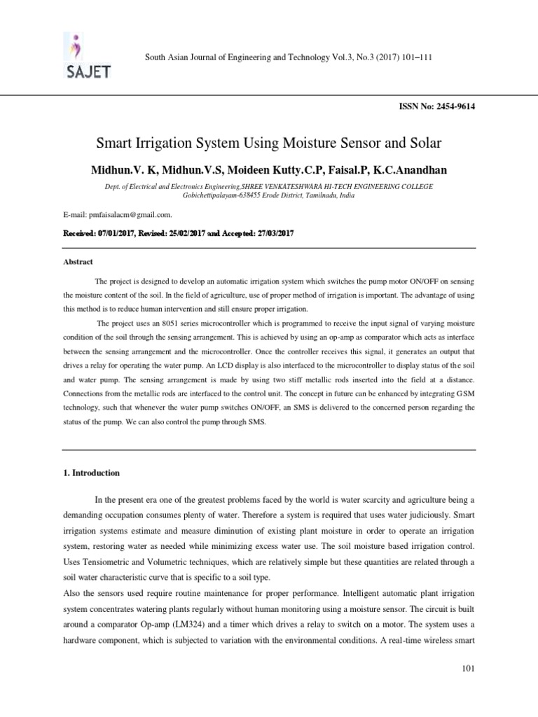 Solar Powered Auto Irrigation System PDF Solar Power Solar Panel