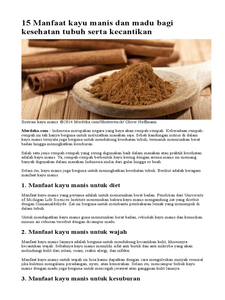 15 Manfaat Kayu Manis Dan Madu Bagi Kesehatan Tubuh Serta Kecantikan Pdf