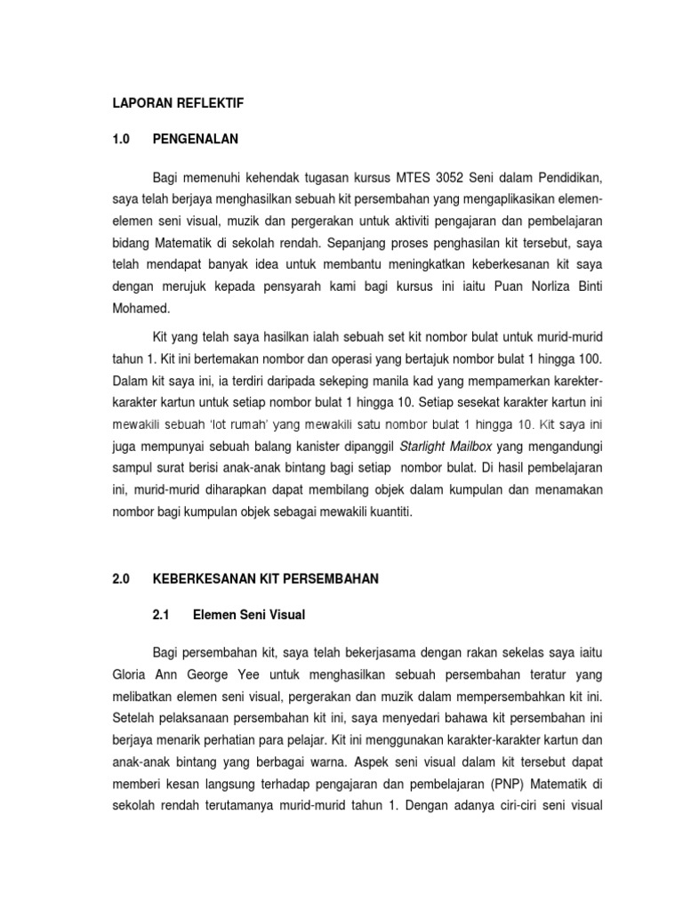 Laporan Reflektif Seni Dalam Pendidikan