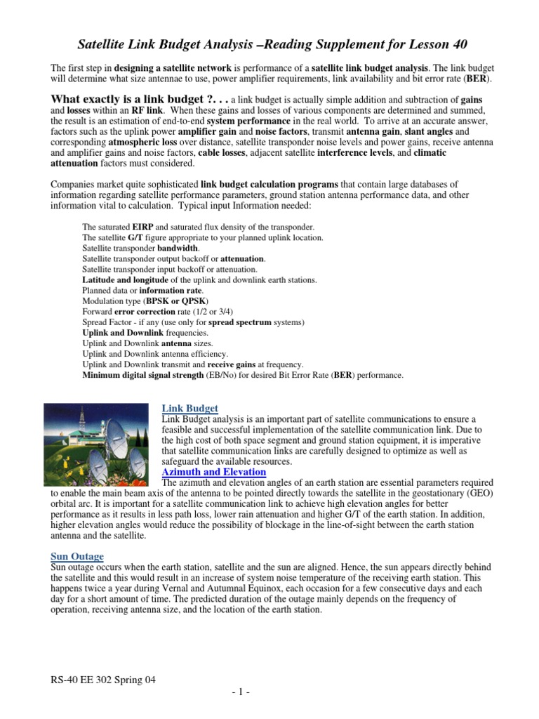 Satellite Link Budget Analysis Overview | PDF | Satellite | Antenna (Radio)