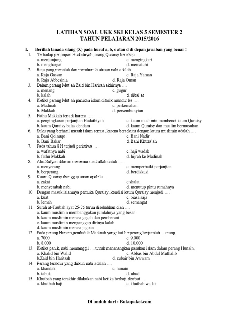 <p><strong>Contoh Soal Aswaja Kelas 5 MI Semester 2 & Jawaban</strong></p>
<p>” title=”</p>
<p><strong>Contoh Soal Aswaja Kelas 5 MI Semester 2 & Jawaban</strong></p>
<p>“></p>
<p>Aqidah merupakan keyakinan yang mendalam dan menjadi dasar dari segala tindakan seorang muslim. Dalam Aswaja, aqidah memiliki ciri khas yang membedakannya dari kelompok lain.</p>
<p><strong>Contoh Soal:</strong></p>
<ol>
<li>
<p>Sebutkan tiga sifat wajib Allah SWT yang paling utama!</p>
<ul>
<li>a. Al-Hayyu, Al-Alim, Al-Qadir</li>
<li>b. Al-Basir, As-Sami’, Al-Mutakallim</li>
<li>c. Al-Wahhab, Ar-Razzaq, Al-Malik</li>
<li>d. Al-Ghaffar, At-Tawwab, Al-Hakim</li>
</ul>
<p><strong>Jawaban:</strong> a. Al-Hayyu, Al-Alim, Al-Qadir (Yang Maha Hidup, Maha Mengetahui, Maha Kuasa)</p>
</li>
<li>
<p>Apa yang dimaksud dengan sifat mustahil bagi Allah SWT? Berikan contohnya!</p>
<p><strong>Jawaban:</strong> Sifat mustahil adalah sifat-sifat yang tidak mungkin dimiliki oleh Allah SWT karena bertentangan dengan kesempurnaan-Nya. Contohnya adalah <em>‘adam</em> (tidak ada), <em>huduts</em> (baru), dan <em>fana’</em> (binasa).</p>
</li>
<li>
<p>Jelaskan perbedaan antara sifat wajib, mustahil, dan jaiz bagi Allah SWT!</p>
<p><strong>Jawaban:</strong></p>
<ul>
<li><strong>Sifat Wajib:</strong> Sifat yang pasti dimiliki oleh Allah SWT dan tidak mungkin tidak ada.</li>
<li><strong>Sifat Mustahil:</strong> Sifat yang tidak mungkin dimiliki oleh Allah SWT karena bertentangan dengan kesempurnaan-Nya.</li>
<li><strong>Sifat Jaiz:</strong> Sifat yang boleh ada dan boleh tidak ada pada Allah SWT, karena Allah SWT Maha Berkehendak.</li>
</ul>
</li>
<li>
<p>Mengapa kita harus meyakini adanya sifat-sifat Allah SWT?</p>
<p><strong>Jawaban:</strong> Kita harus meyakini adanya sifat-sifat Allah SWT karena hal itu merupakan bagian dari iman kepada Allah SWT. Dengan memahami sifat-sifat Allah SWT, kita dapat lebih mengenal dan mencintai-Nya, serta meningkatkan kualitas ibadah kita.</p>
</li>
<li>
<p>Sebutkan 20 sifat wajib Allah yang wajib kita ketahui!</p>
<p><strong>Jawaban:</strong> Wujud, Qidam, Baqa, Mukhalafatuhu lil hawaditsi, Qiyamuhu bi nafsihi, Wahdaniyah, Qudrat, Iradat, Ilmu, Hayat, Sama’, Basar, Kalam, Qadiran, Muridan, Aliman, Hayyan, Sami’an, Basiran, Mutakalliman.</p>
</li>
</ol>
<div style=