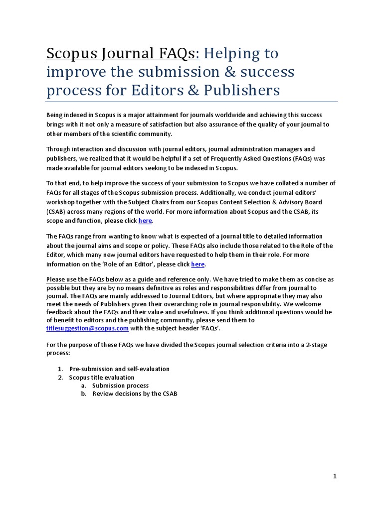 Scopus Journal Submission FAQs | PDF | Academic Publishing ...