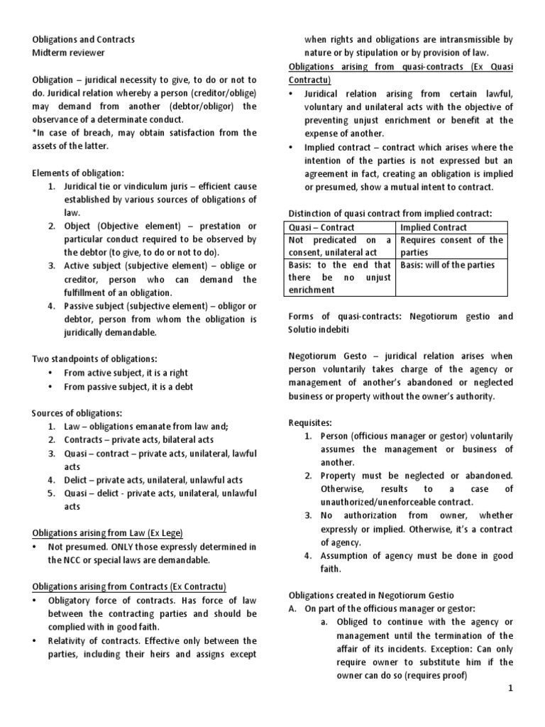 Obligations and Contracts Overview | PDF | Negligence | Crime & Violence