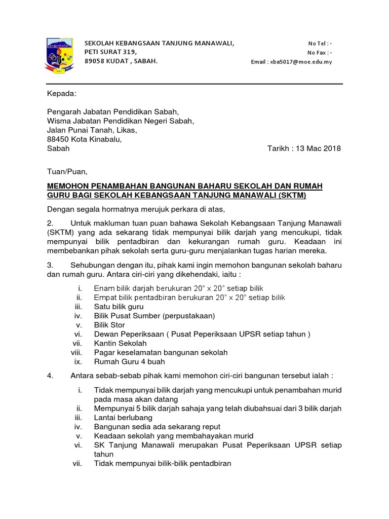 Contoh Surat Permohonan Bangunan Sekolah Pdf