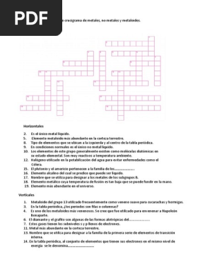 Resuelve El Siguiente Crucigrama De Metales Tabla Periodica Elementos Quimicos