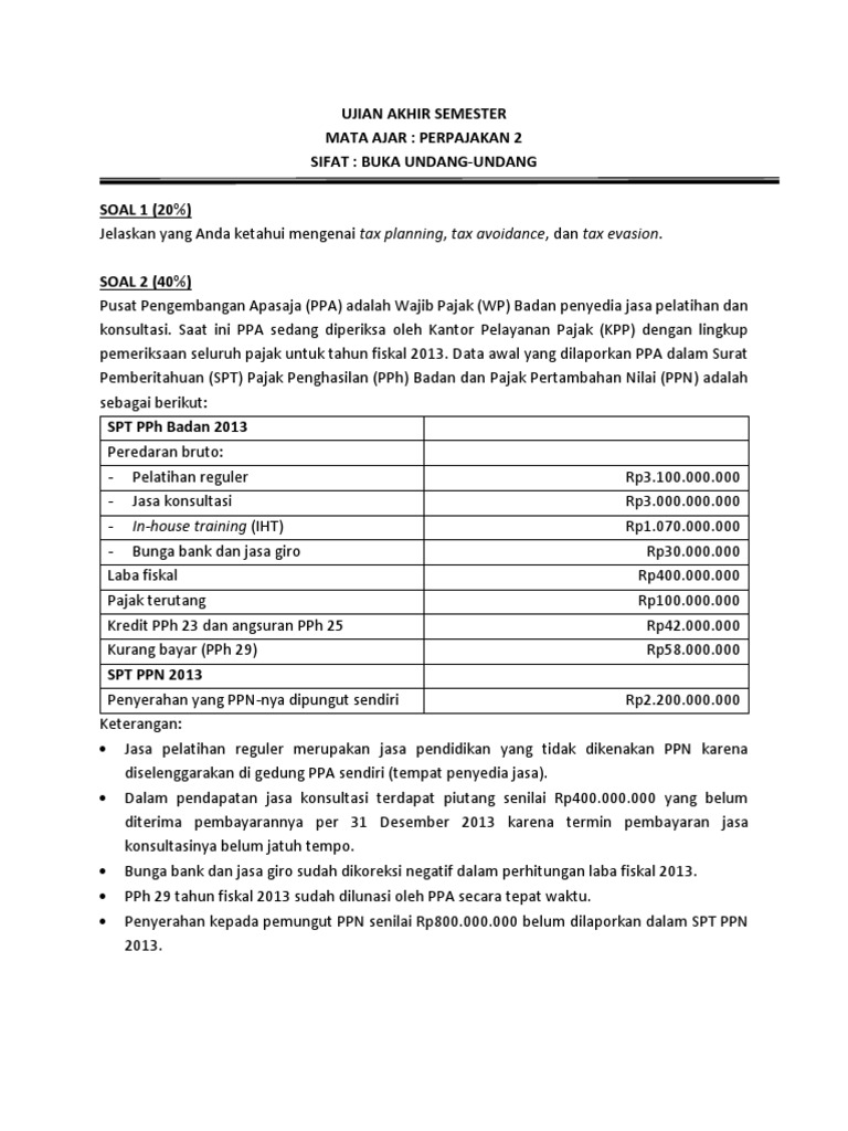 Contoh Soal Uas Pajak 2