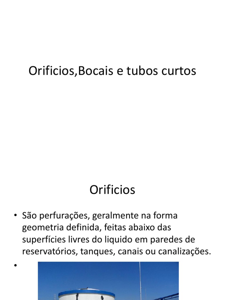 Orifícios e Bocais: Conceitos e Cálculos | PDF | Mecânica dos fluidos ...