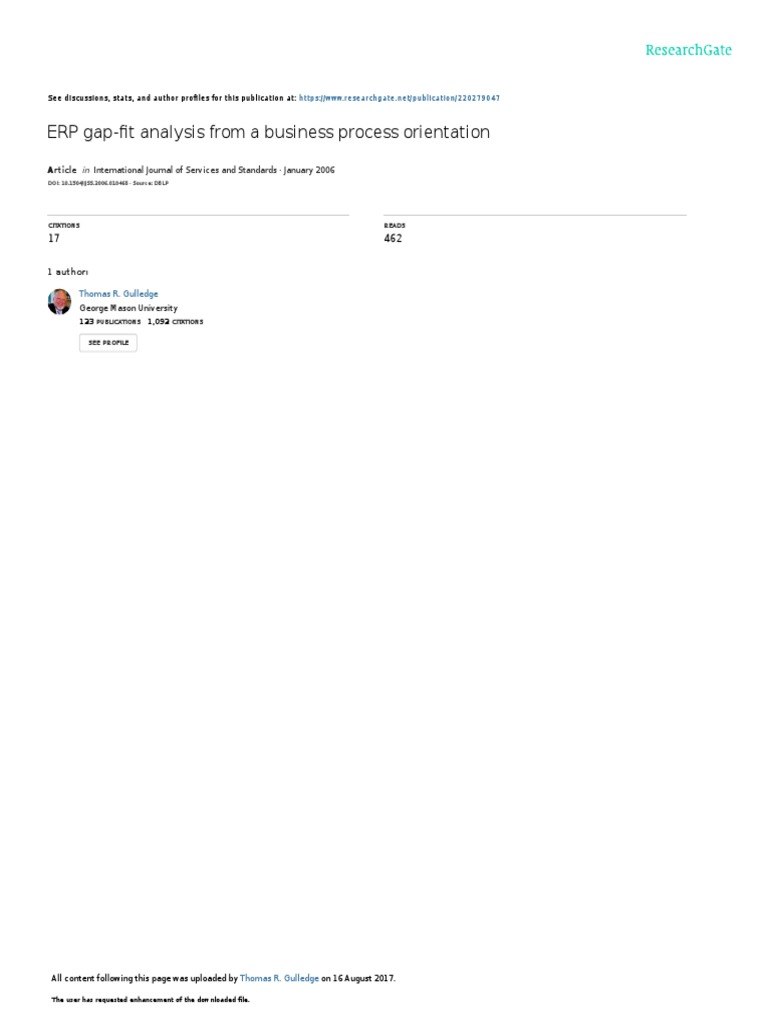 Traditional Gap Analysis Template Business Process Enterprise Resource Planning