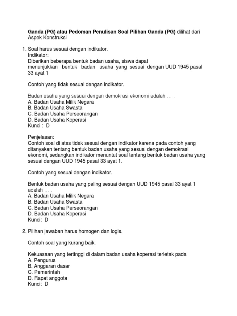 Kesalahan Dalam Penulisan Soal Ekonomi