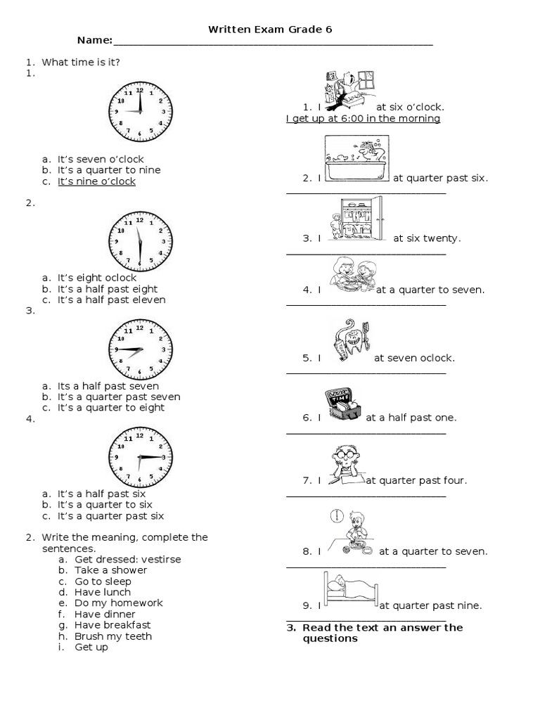 Daily Routines Exam | PDF