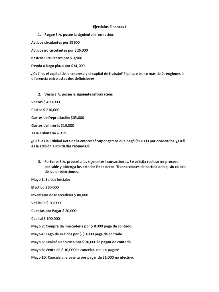 Ejercicios de Finanzas I: Análisis Financiero | PDF | Depreciación | Dinero