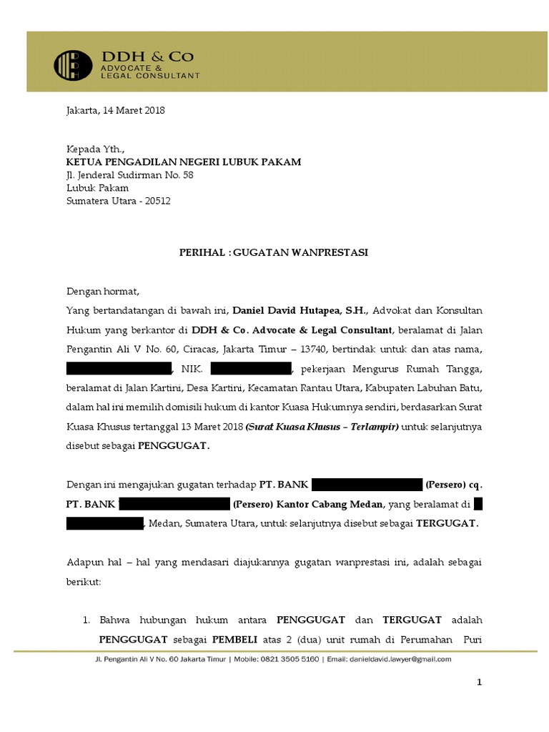 Surat Kuasa Khusus Wanprestasi