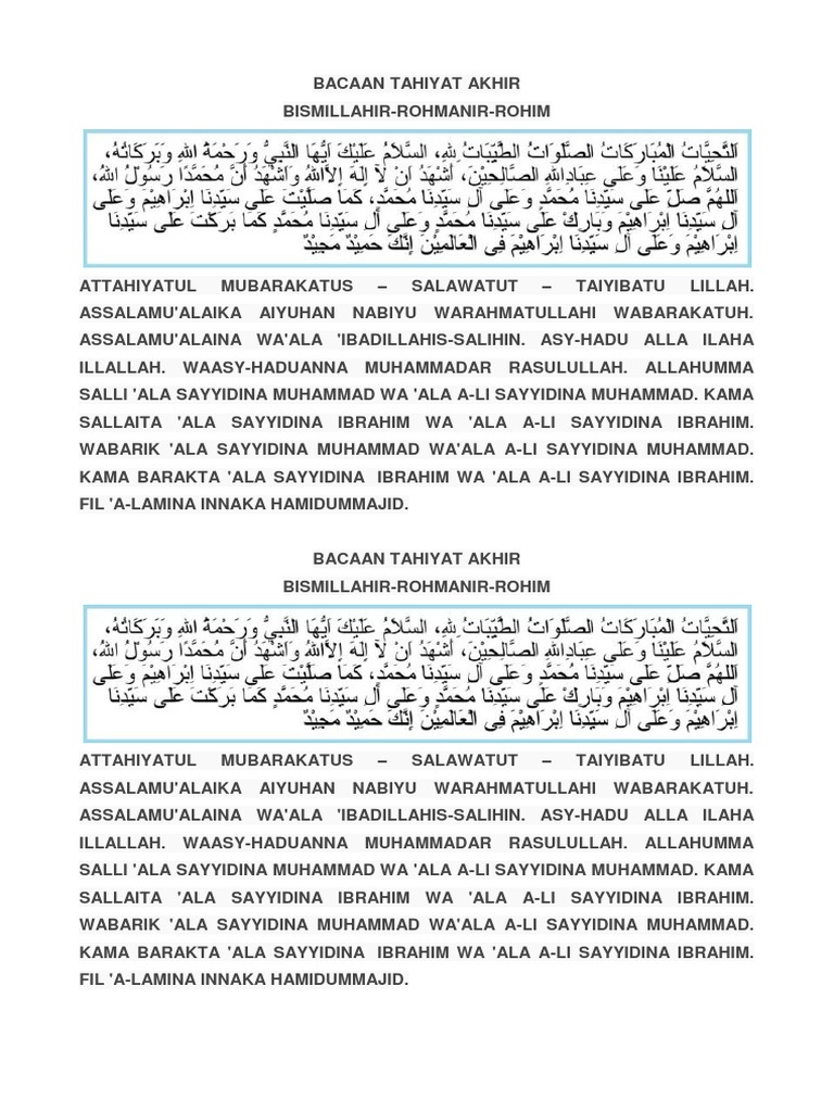 Bacaan Tahiyat Akhir