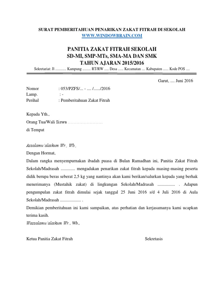 Surat Zakat Fitrah Sekolah Pdf