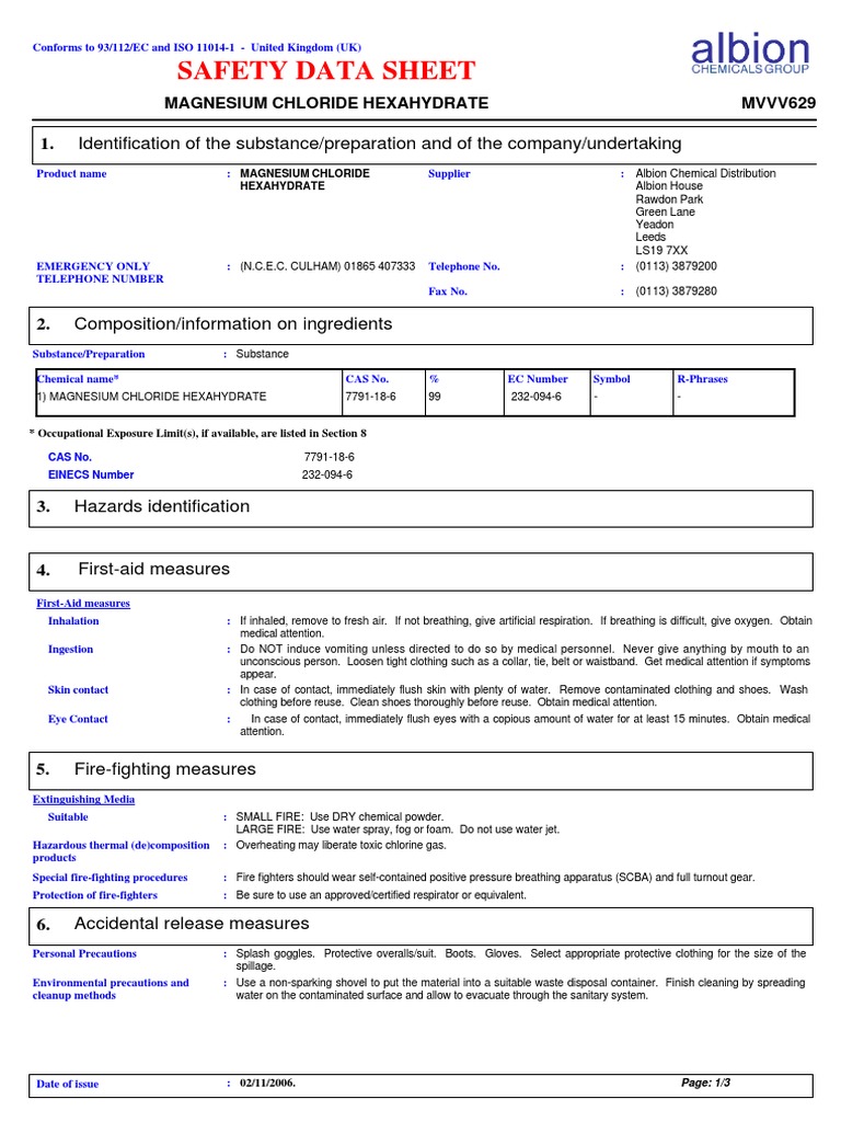 Magnesium Chloride Hexahydrate PDF PDF Toxicity Personal Protective Equipment