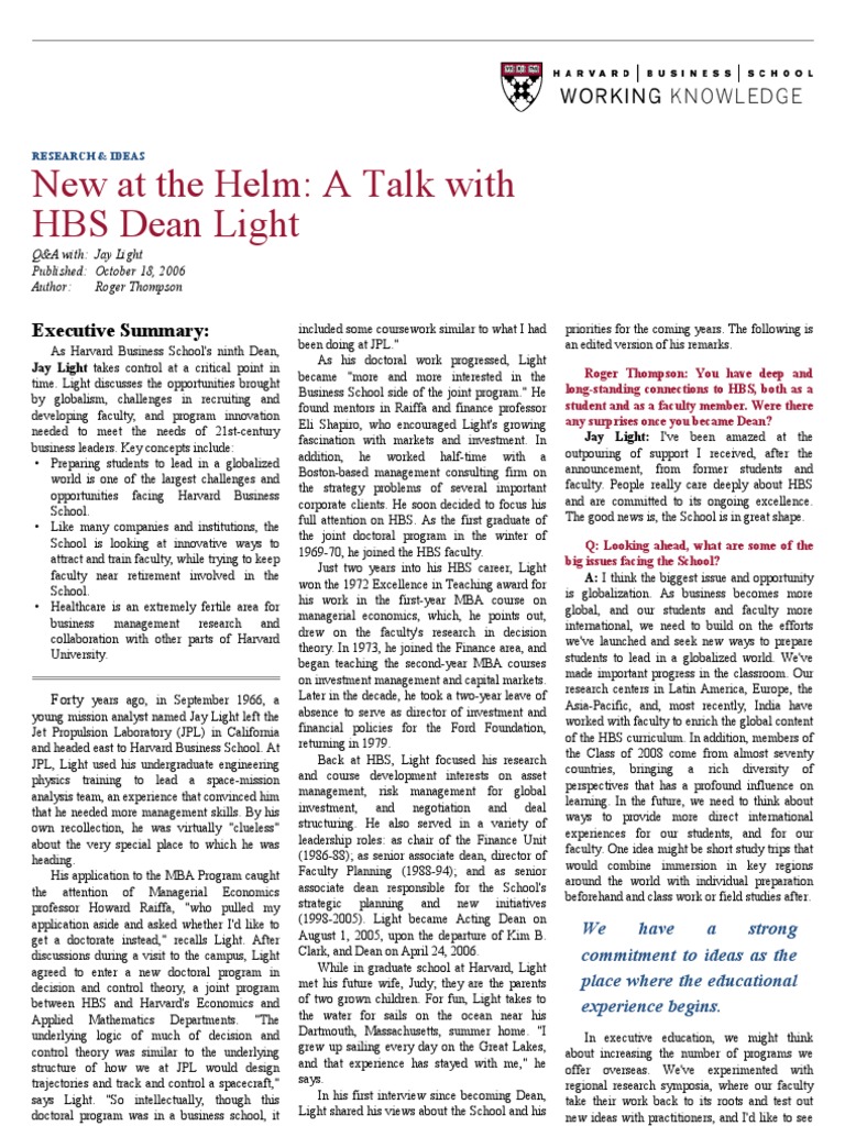 A Talk With Hbs Dean | PDF | Harvard Business School | Master Of ...