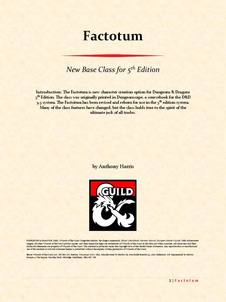 Factotum - New 5e Base Class With Archetypes | PDF | Dungeons & Dragons |  Wizards Of The Coast