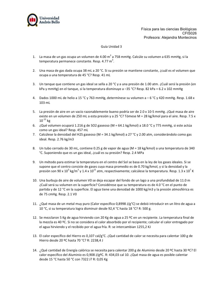 Problemas de Gases Ideales y Termodinámica | PDF | Calor | Gases