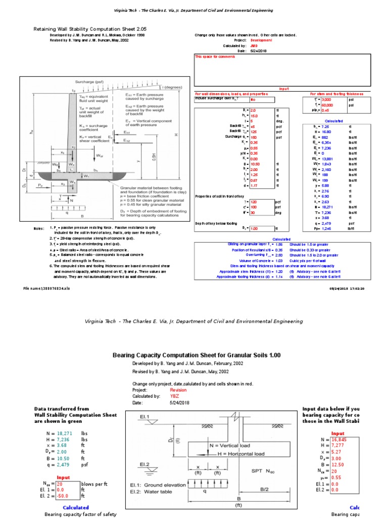 Retaining Wall Calculation PDF Strength Of Materials Concrete