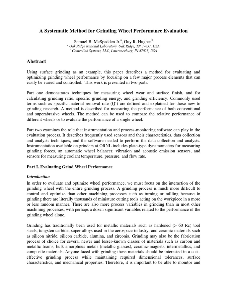 Grinding Wheel Performance Evaluation | PDF | Grinding (Abrasive ...
