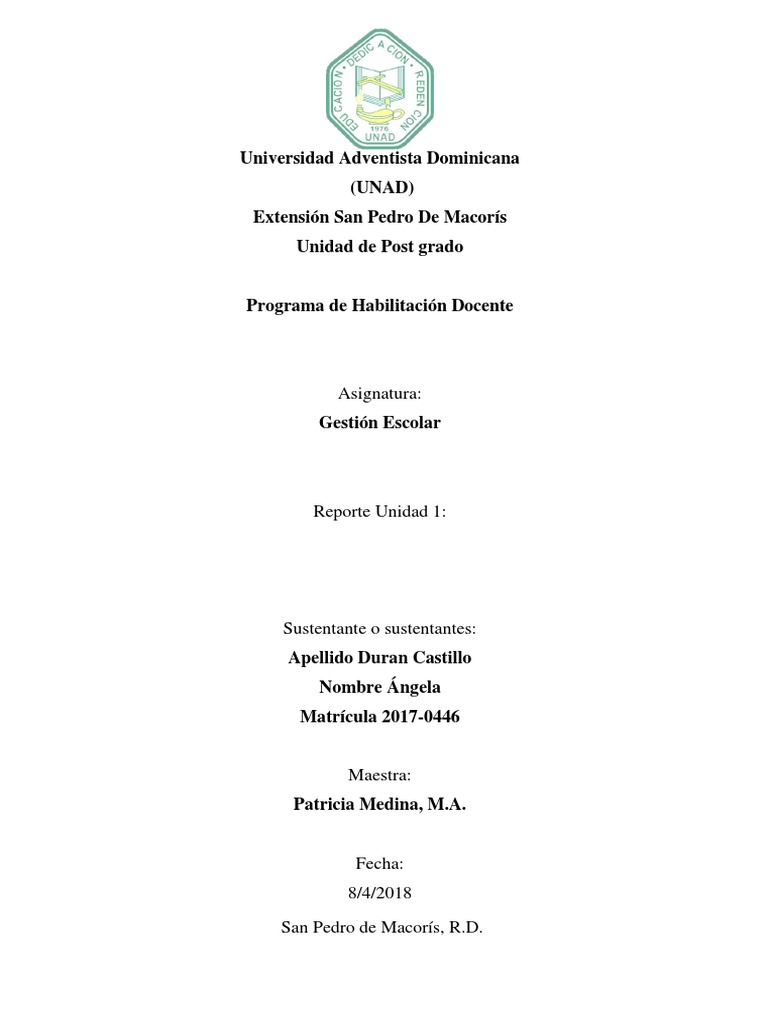 Ejemplo Hoja De Presentacion Unad 1