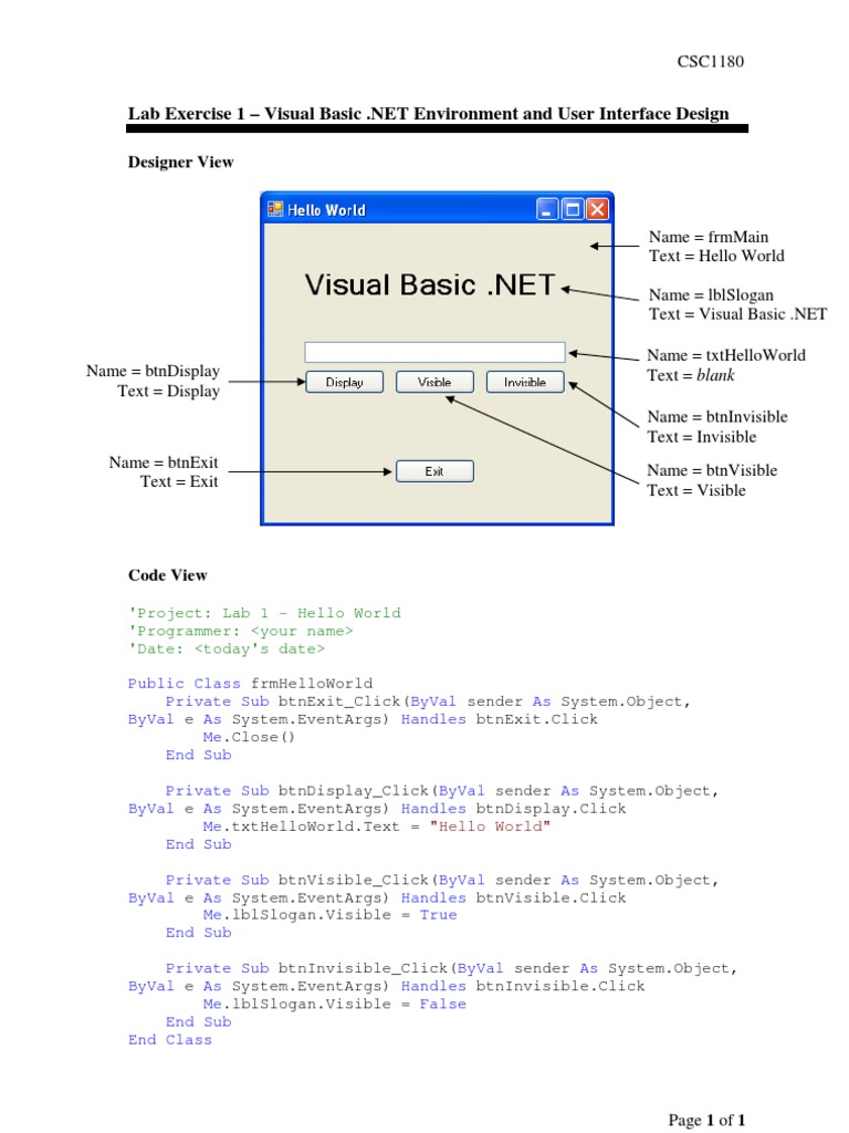 Visual Basic .NET Lab Exercise 1 | PDF