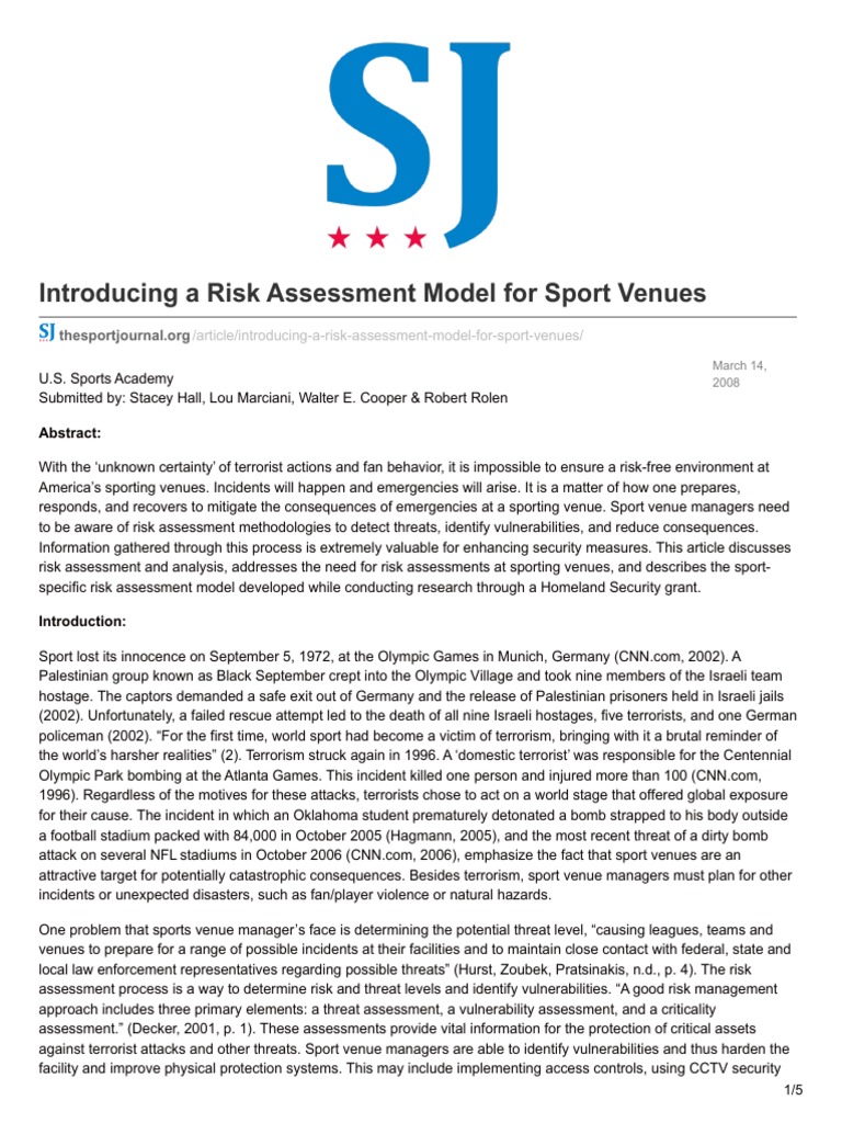 Introducing A Risk Assessment Model For Sport Venues | Download Free ...