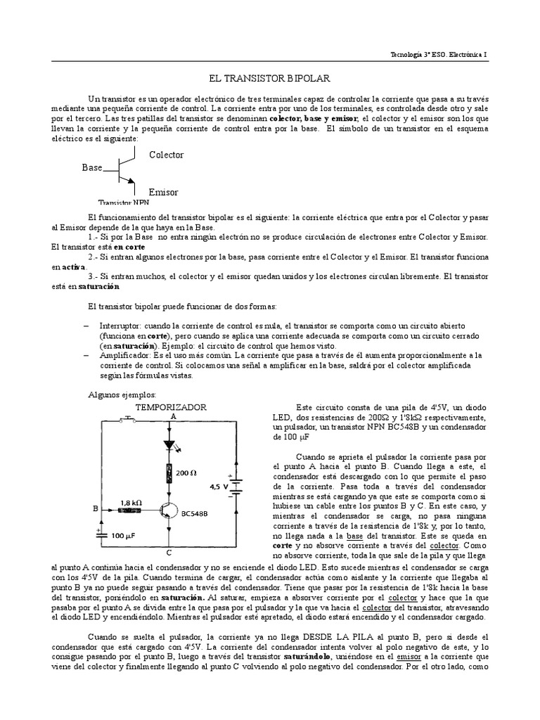 Circuitos Con Transistores 3º Eso | PDF | Transistor | Transistor de ...