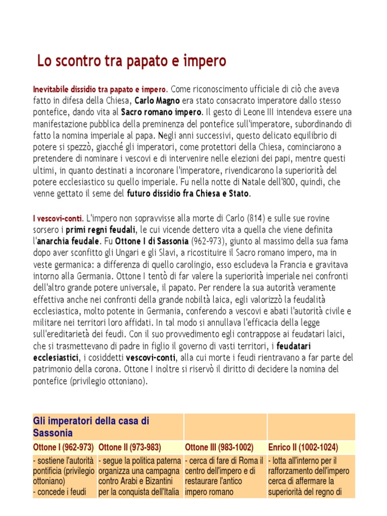 Lo Scontro Tra Papato E Impero