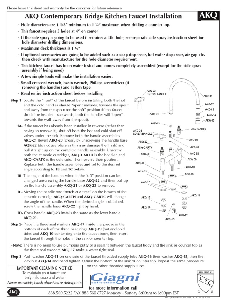 Giagni Dolo Bridge Kitchen Faucet With Spray Sc400bna INSTALL