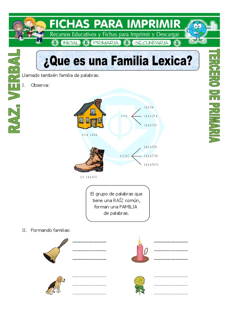 Ficha Que Es Una Familia Lexica Para Tercero De Primaria