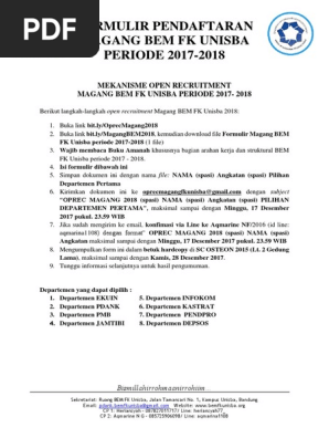 10855 74979 74977 Formulir Pendaftaran Oprec Magang Bem Fk Unisba Periode 2017 2018 Docx