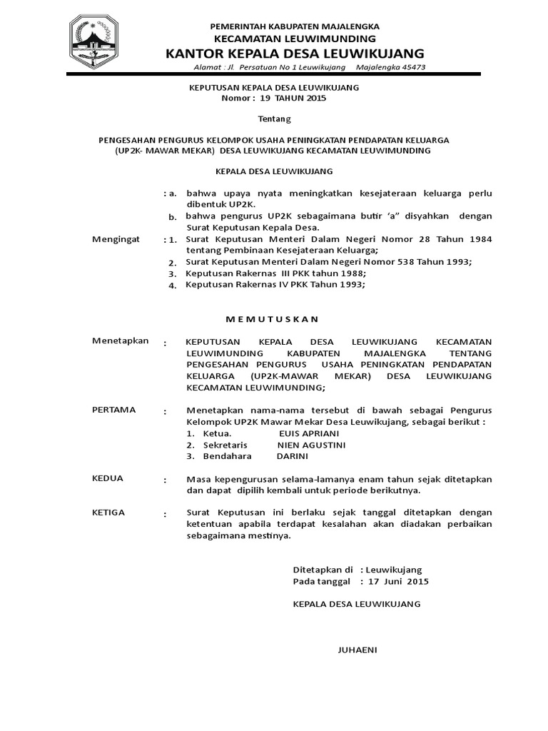 Contoh Sk Up2k Pkk Diunggah Oleh Jamu Desa