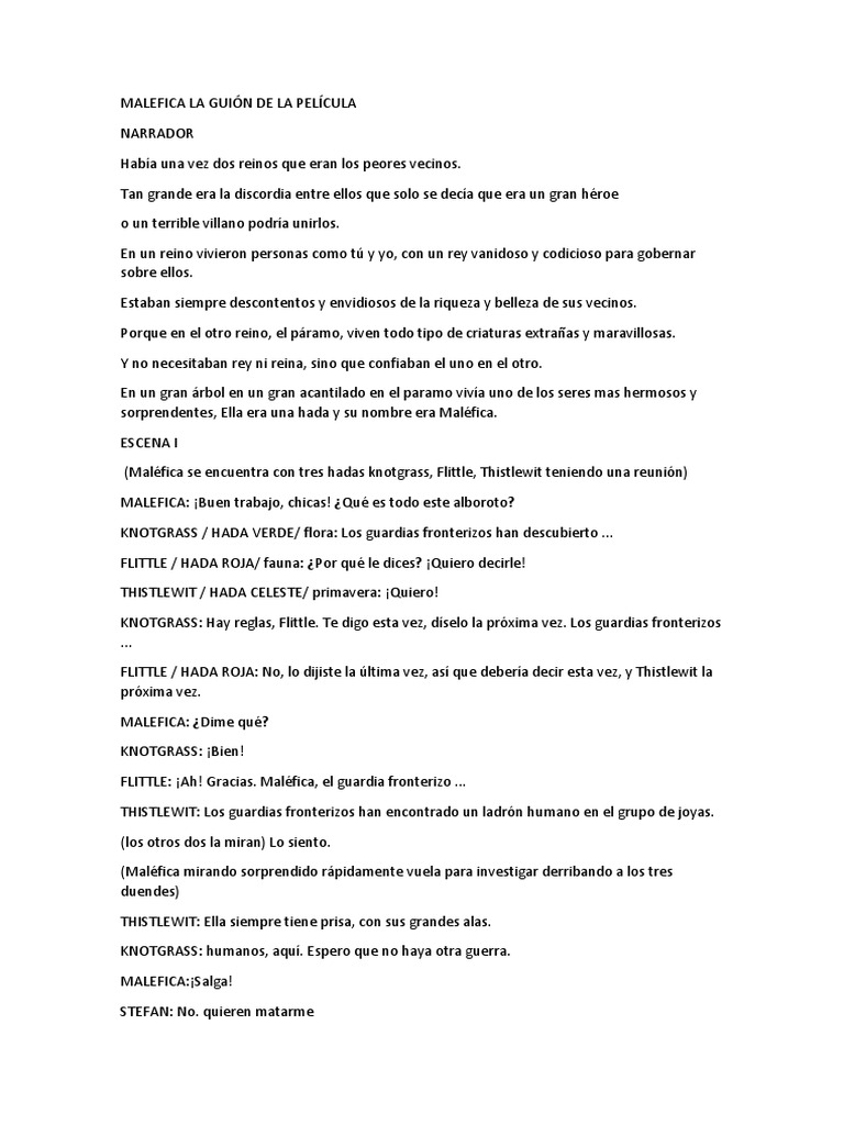 Malefica La Guión de La Película Ocio