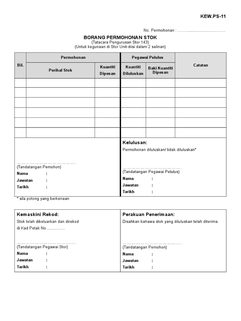 Kew Ps 11 Permohonan Stok Pdf