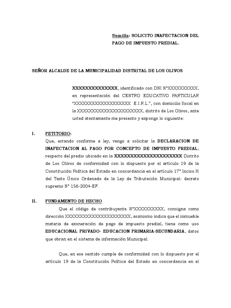 Exoneracion de impuesto predial .  Impuesto a la propiedad  Impuestos
