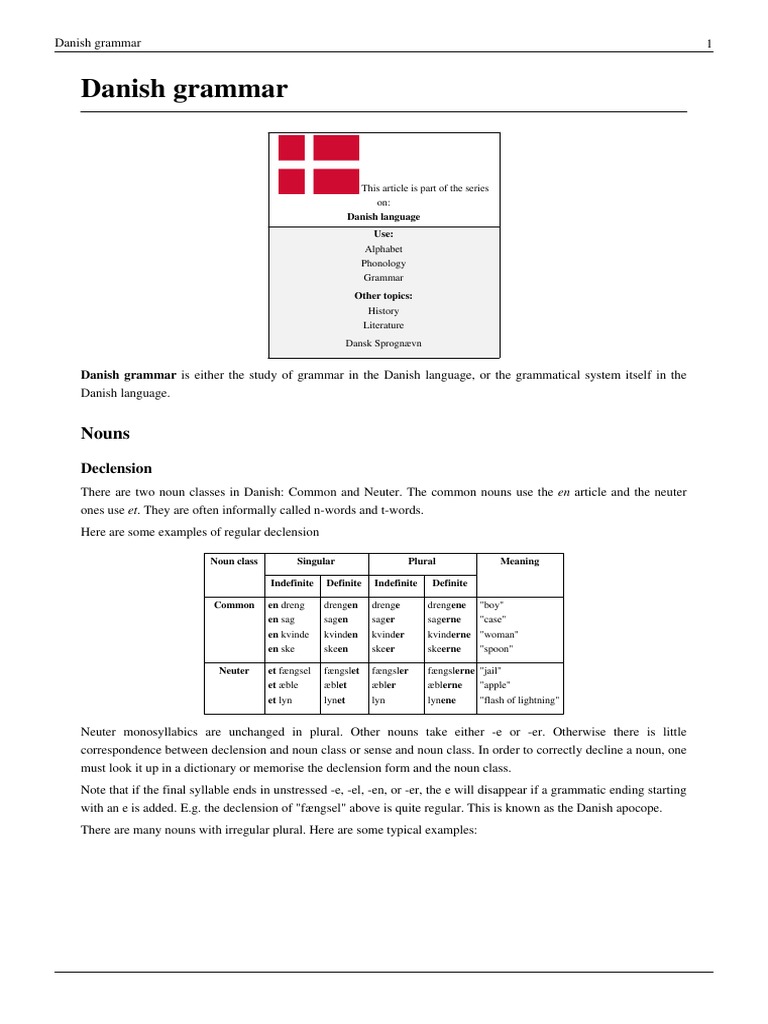 Danish Grammar Overview | PDF | Grammatical Gender | Verb