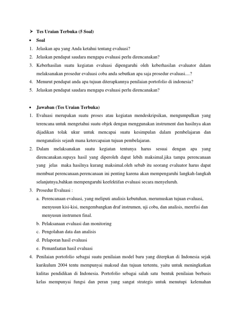 Soal Soal Evaluasi Pembelajaran